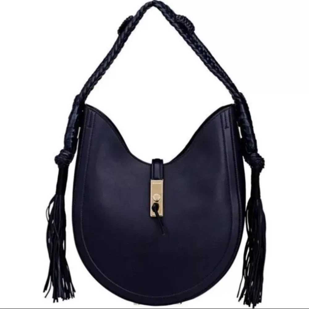 Altuzarra‎ Leather Bull Rope Ghianda Knot Tassel Navy Leather Hobo Bag, Navy